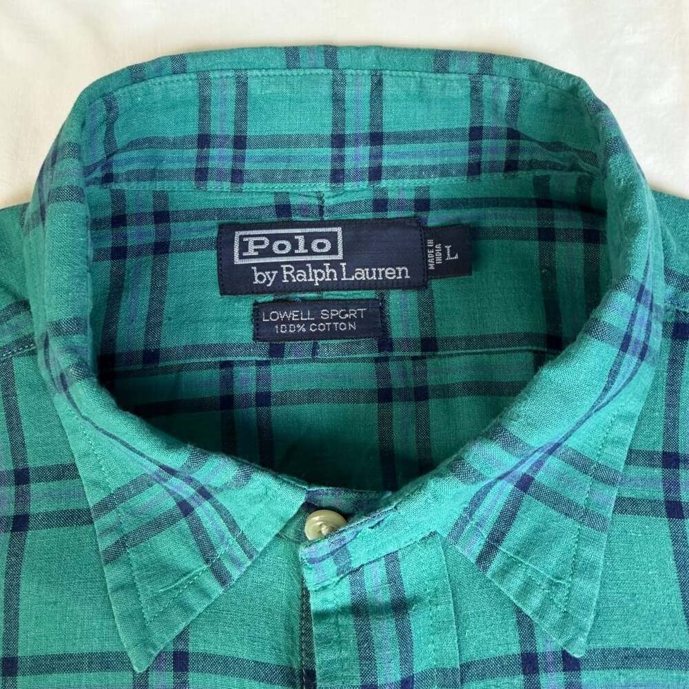 Vintage Polo Ralph Lauren Lowell Sport Plaid Shirt Mens L Green Blue Cotton